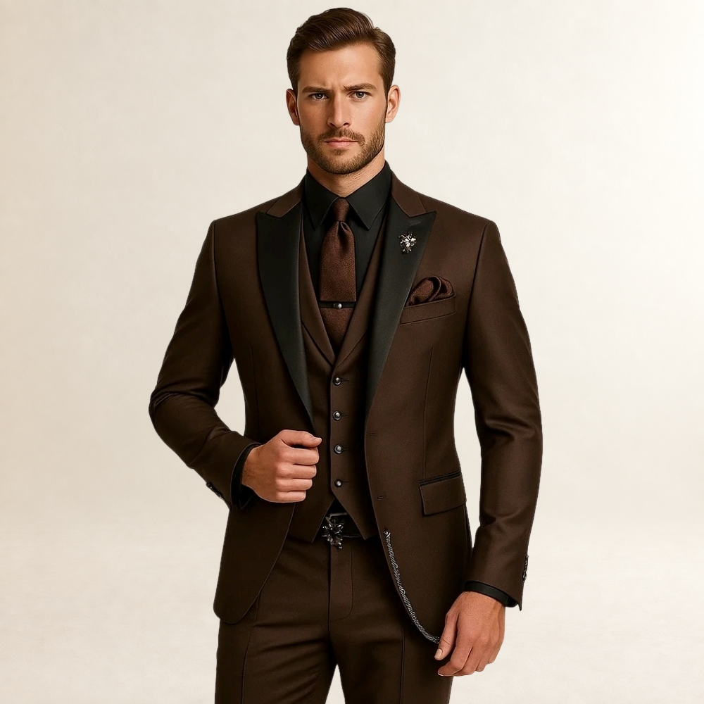 Herren Anzug Dreiteilig Slim Fit mit Spitzrevers und Weste