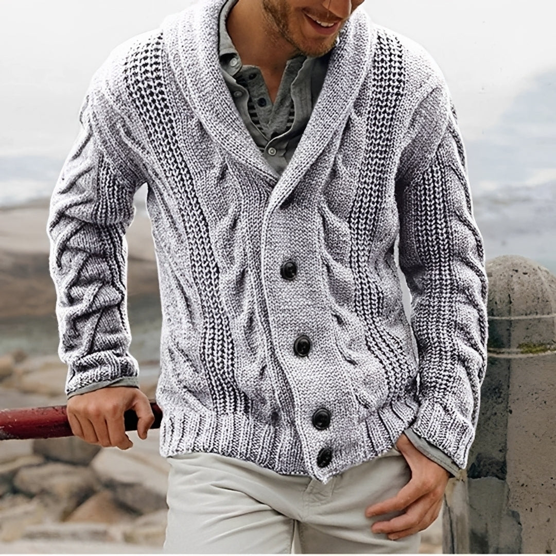 Herren Cardigan mit Shawl-Kragen - Knopfleiste, strukturierte Muster, lockerer Schnitt