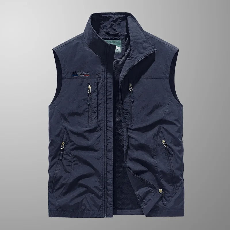 Herren Cargo Weste - Atmungsaktive Outdoor Weste mit Mehreren Taschen und Reißverschluss