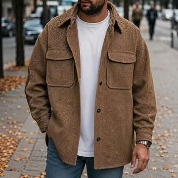 Herren Freizeitjacke Mit Knöpfen und Taschen Relaxed Fit