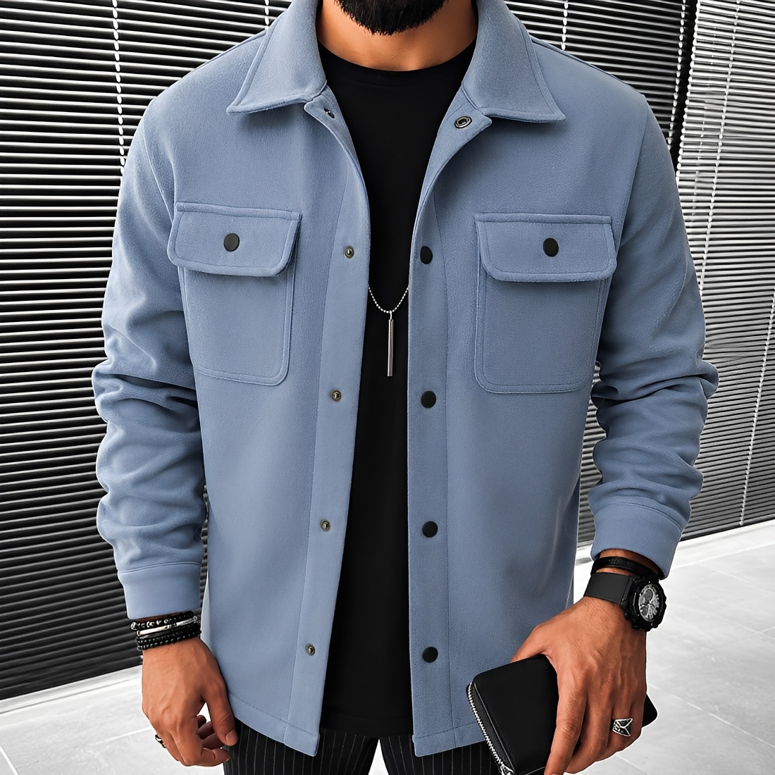 Herren Freizeitjacke Mit Knöpfen und Taschen Relaxed Fit