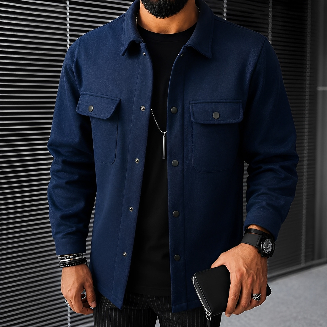 Herren Freizeitjacke Mit Knöpfen und Taschen Relaxed Fit
