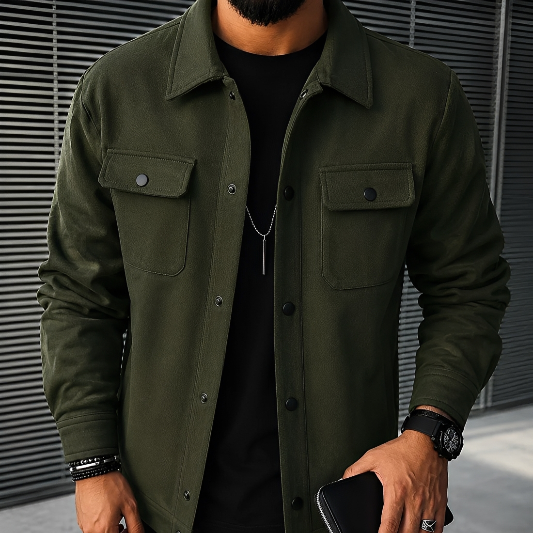 Herren Freizeitjacke Mit Knöpfen und Taschen Relaxed Fit