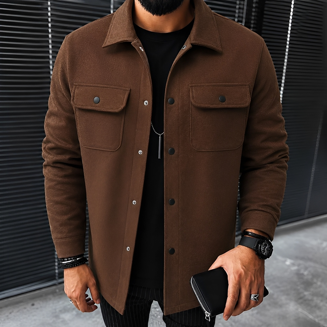 Herren Freizeitjacke Mit Knöpfen und Taschen Relaxed Fit