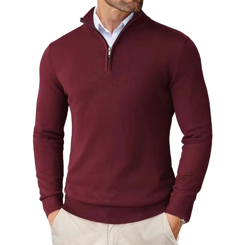 Herren Halb-Reißverschluss Pullover - Langarm, Rippbündchen, taillierte Passform
