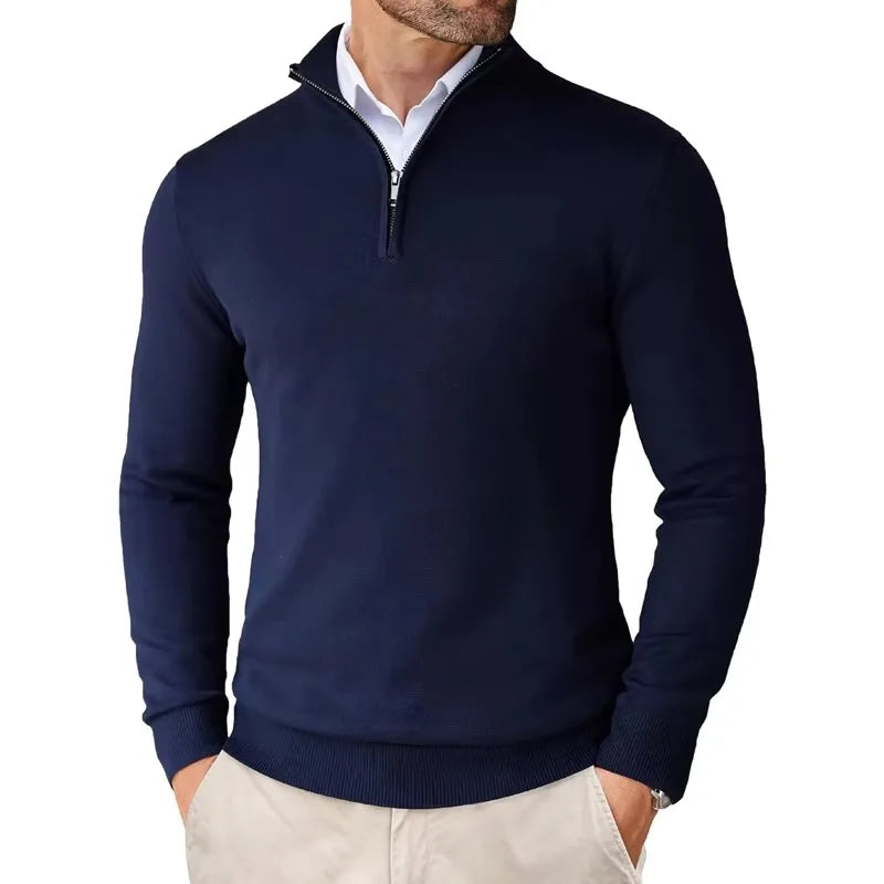 Herren Halb-Reißverschluss Pullover - Langarm, Rippbündchen, taillierte Passform