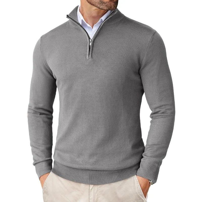 Herren Halb-Reißverschluss Pullover - Langarm, Rippbündchen, taillierte Passform