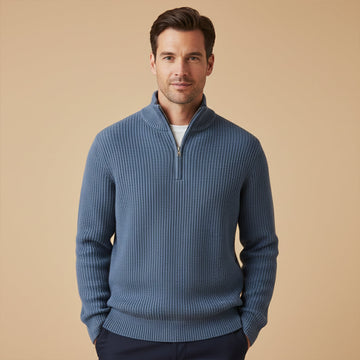 Herren Half Zip Pullover - Rippstruktur, lockerer Schnitt