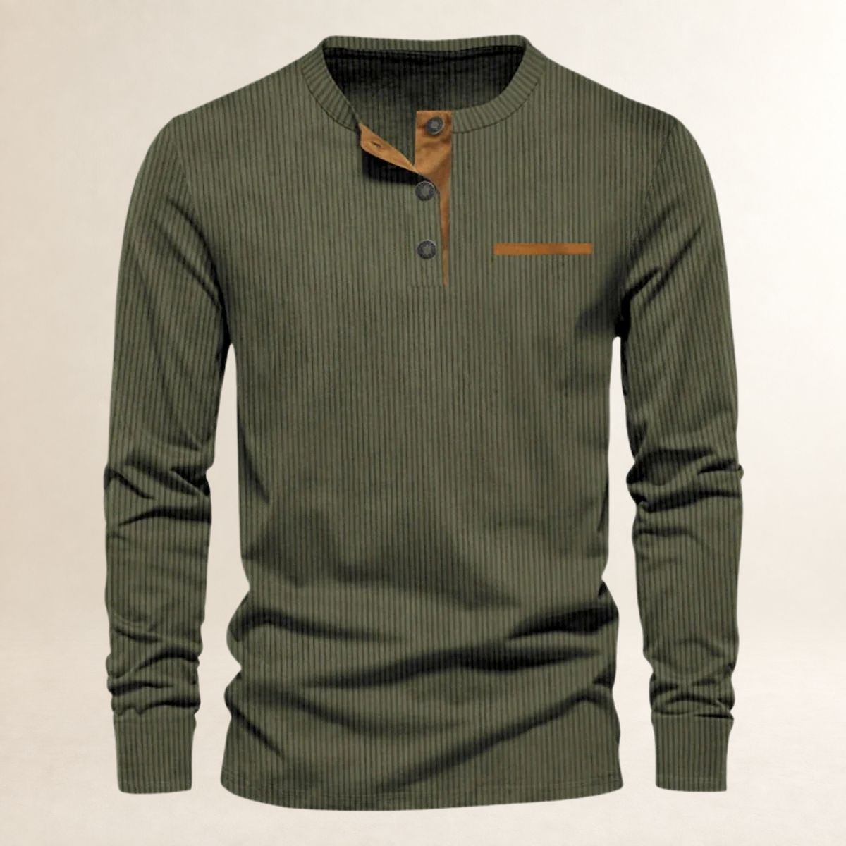 Herren Langarm-Henley-Shirt mit geripptem Muster, Knopfleiste und tailliertem Schnitt