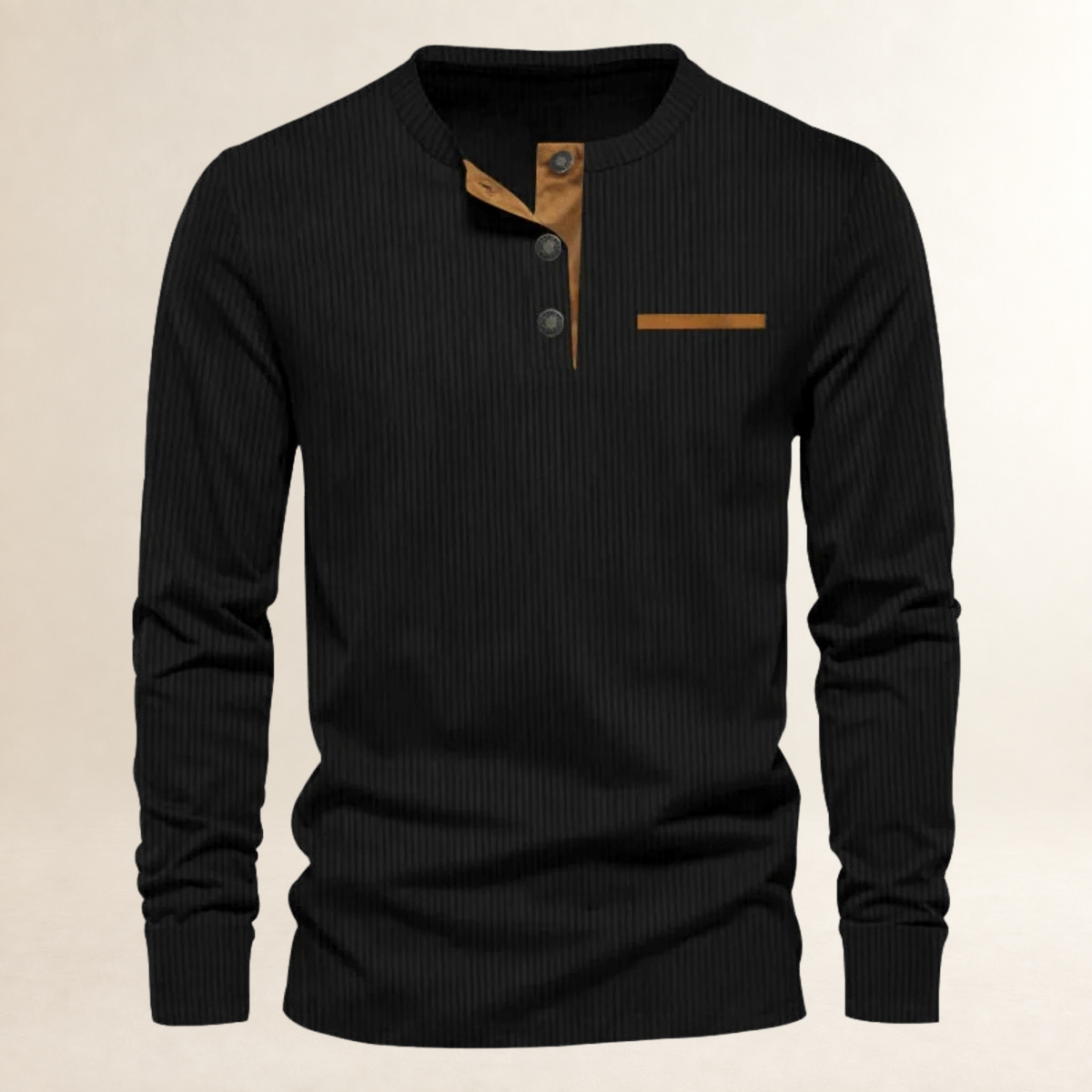 Herren Langarm-Henley-Shirt mit geripptem Muster, Knopfleiste und tailliertem Schnitt