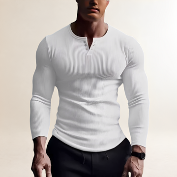 Herren Langarm Henley Shirt Slim Fit Ribbed Design Rundhalsausschnitt mit Knopfleiste