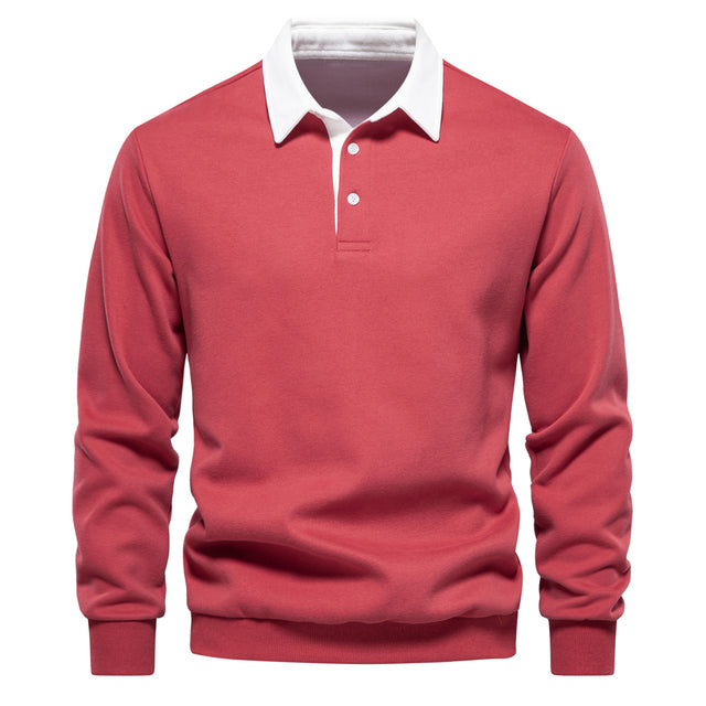 Herren Langarm Polo Hemd mit klassischem Kragen und Rippbündchen