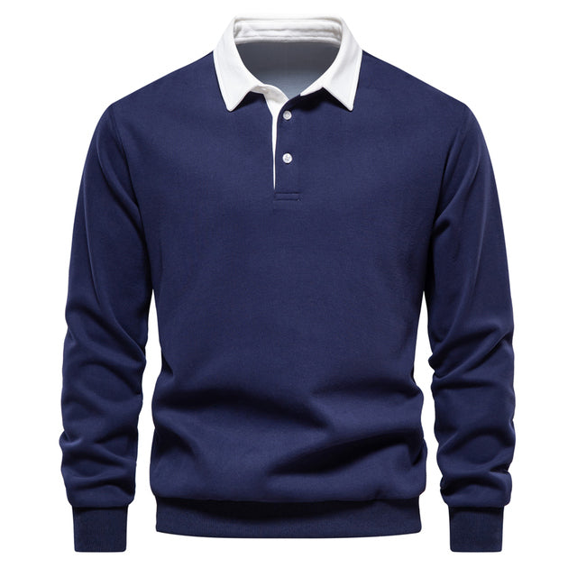Herren Langarm Polo Hemd mit klassischem Kragen und Rippbündchen