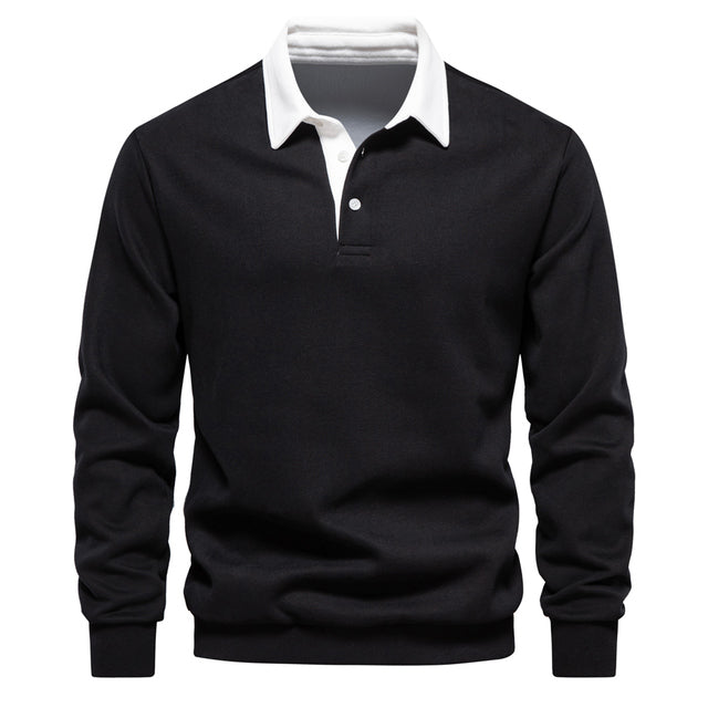 Herren Langarm Polo Hemd mit klassischem Kragen und Rippbündchen