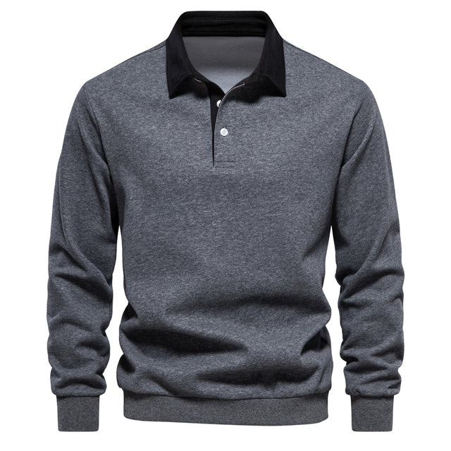 Herren Langarm Polo Hemd mit klassischem Kragen und Rippbündchen