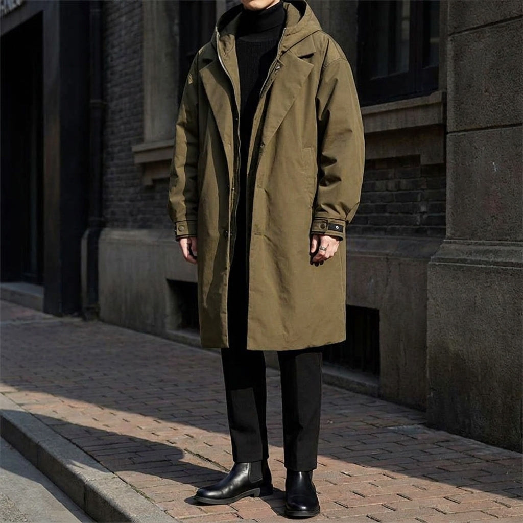 Herren Mantel mit Kapuze und langer Schnitt - Tailored Fit, Vielseitiges Design