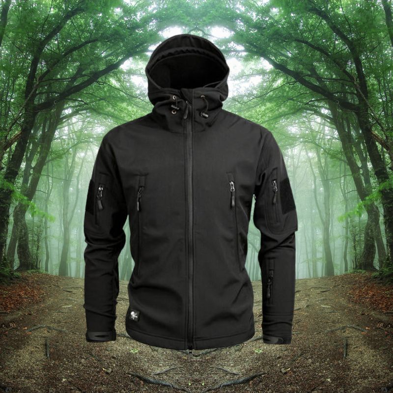 Herren Outdoor Jacke mit Kapuze Militärstil Reißverschluss und mehreren Taschen
