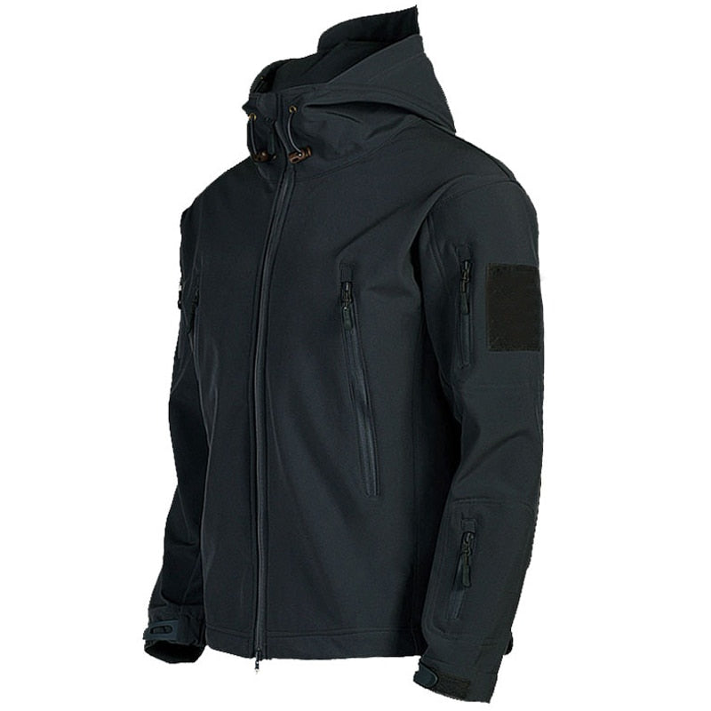 Herren Outdoor Jacke mit Kapuze Militärstil Reißverschluss und mehreren Taschen