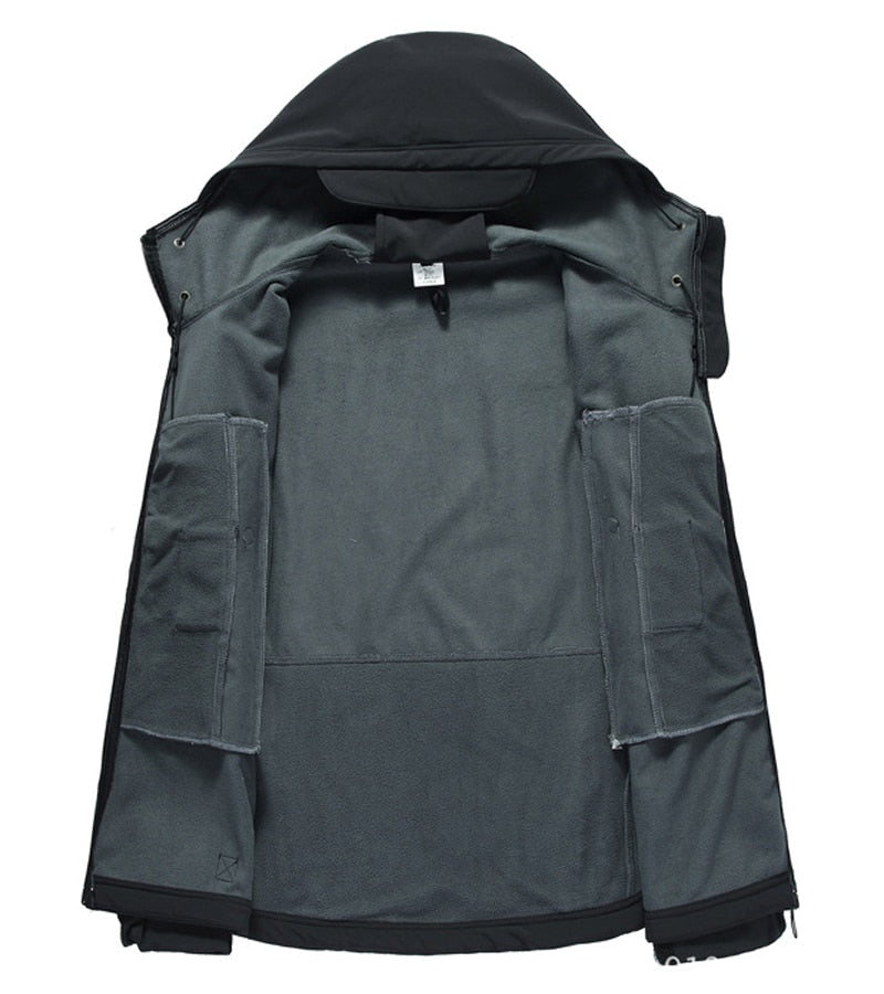 Herren Outdoor Jacke mit Kapuze Militärstil Reißverschluss und mehreren Taschen