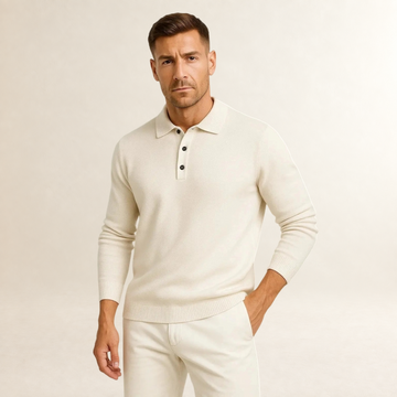 Herren Poloshirt mit langen Ärmeln, klassischer Schnitt und Knopfleiste