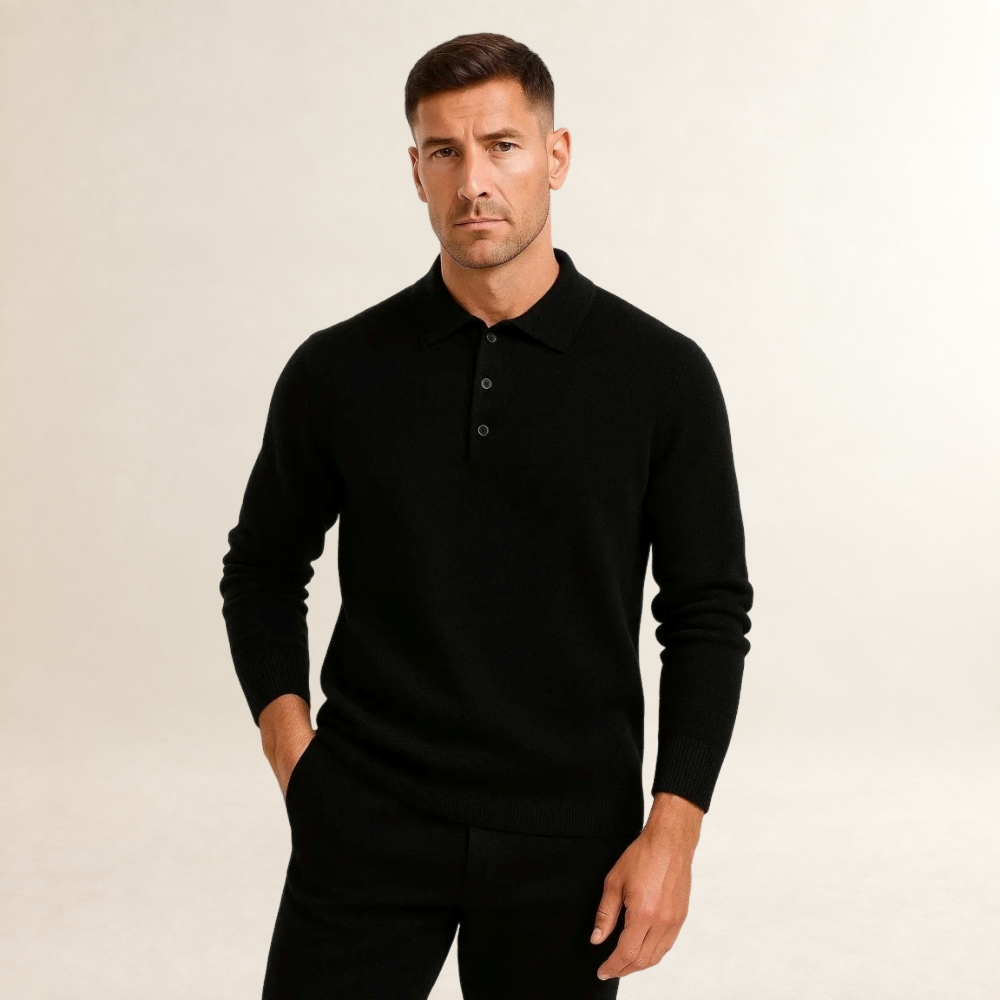 Herren Poloshirt mit langen Ärmeln, klassischer Schnitt und Knopfleiste