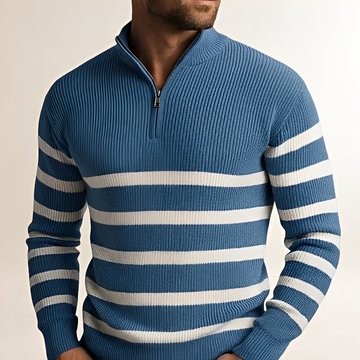 Herren Pullover Half-Zip mit Streifen - bequemer Schnitt