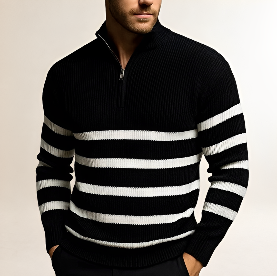 Herren Pullover Half-Zip mit Streifen - bequemer Schnitt
