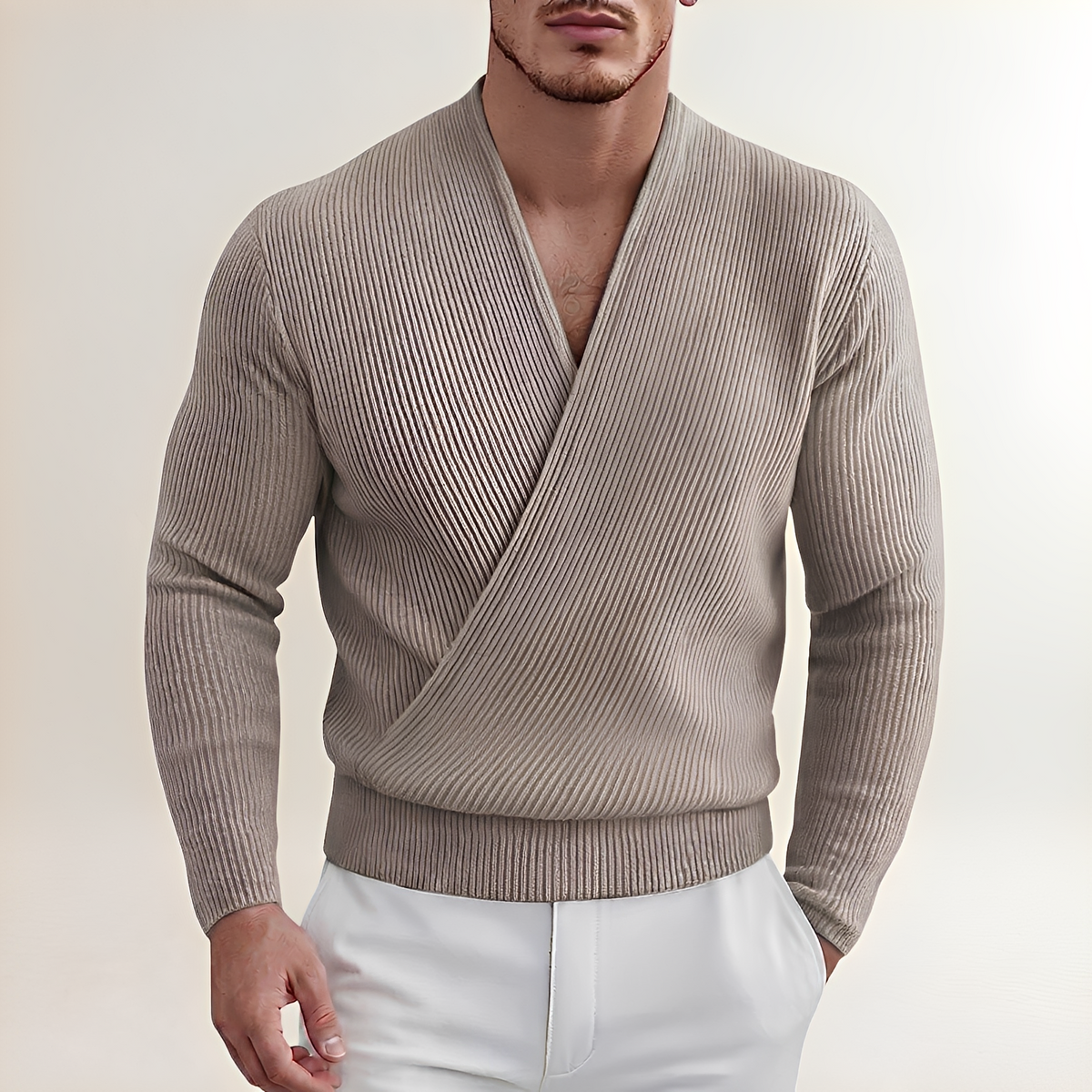 Herren Pullover mit Rippenstruktur und schrägem Kreuzknopfverschluss