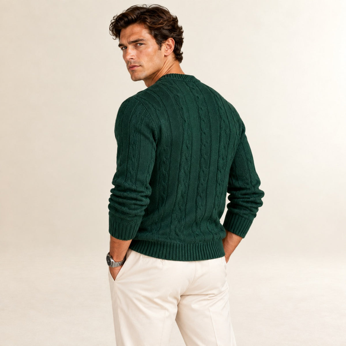 Herren Pullover mit Rundhalsausschnitt - Slim Fit, Elastische Bündchen, Texturiertes Muster