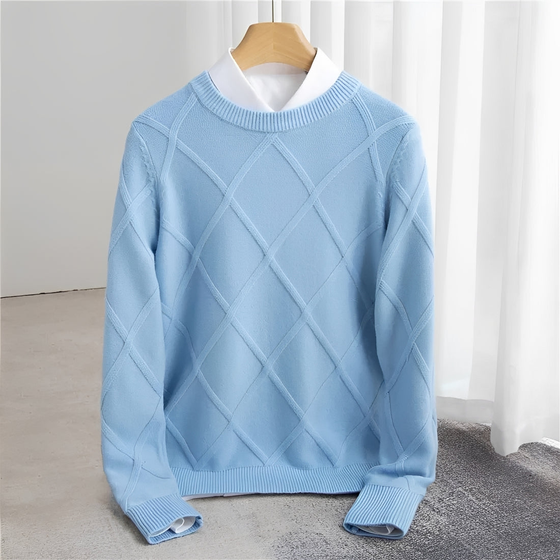 Herren Pullover - O-Ausschnitt, Argyle Muster, Rippbündchen, Regular Fit