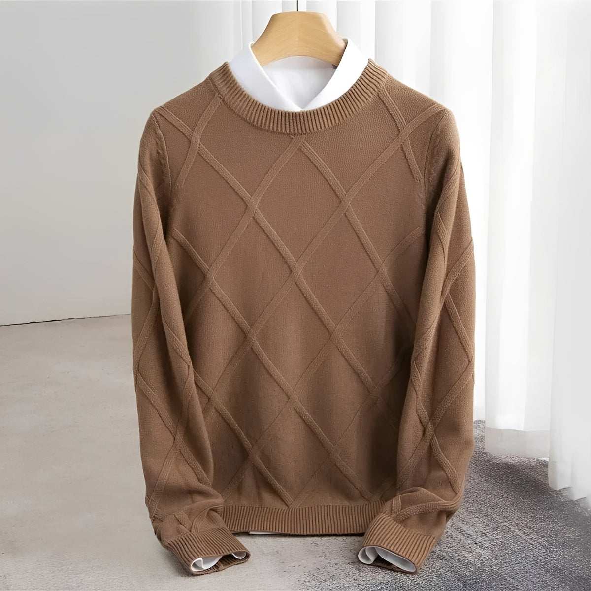Herren Pullover - O-Ausschnitt, Argyle Muster, Rippbündchen, Regular Fit