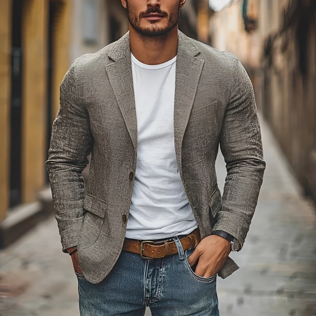 Herren Sakko Blazer Einreiher Reverskragen Slim Fit