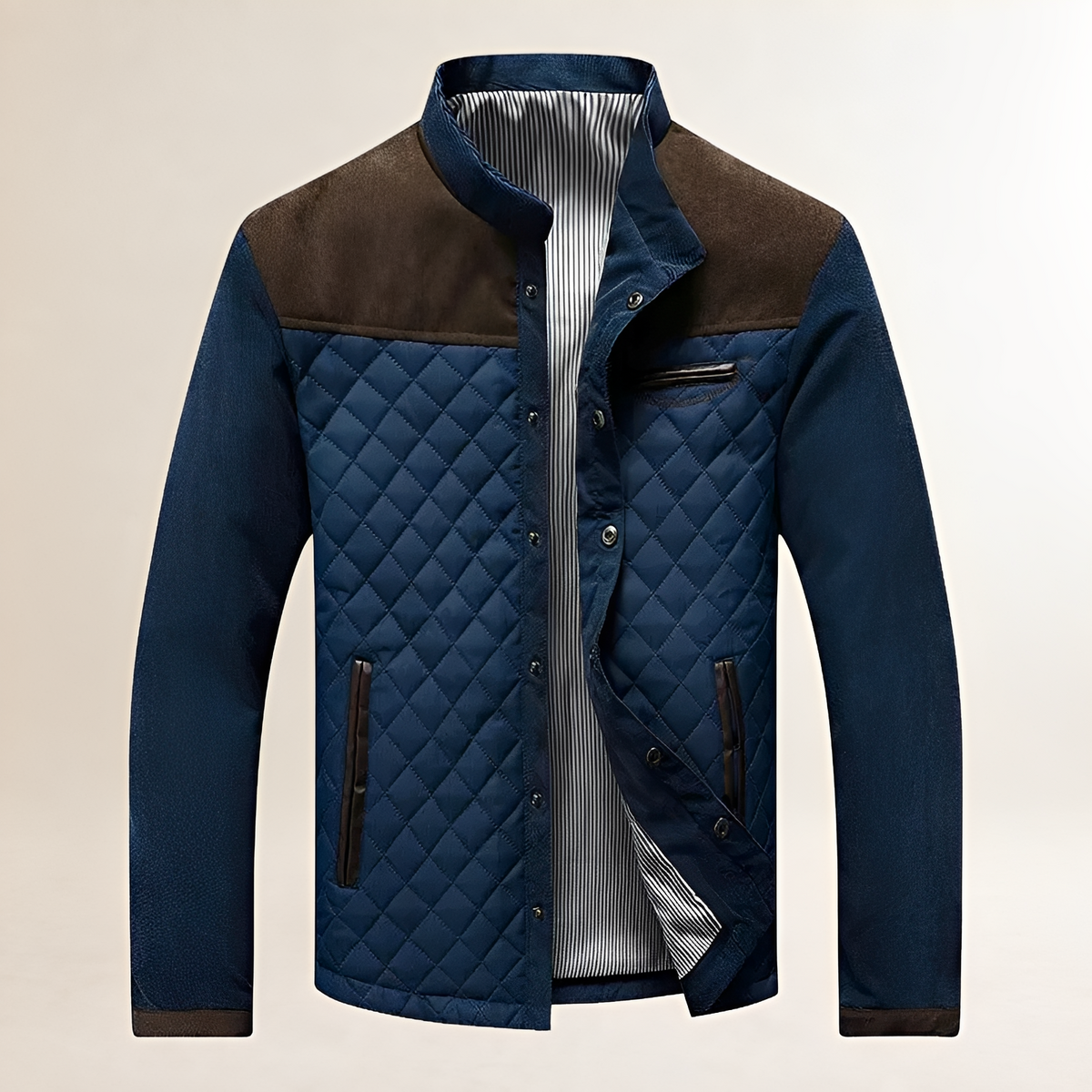 Herren Steppjacke mit Stehkragen und Kontrastpaneelen Reißverschluss