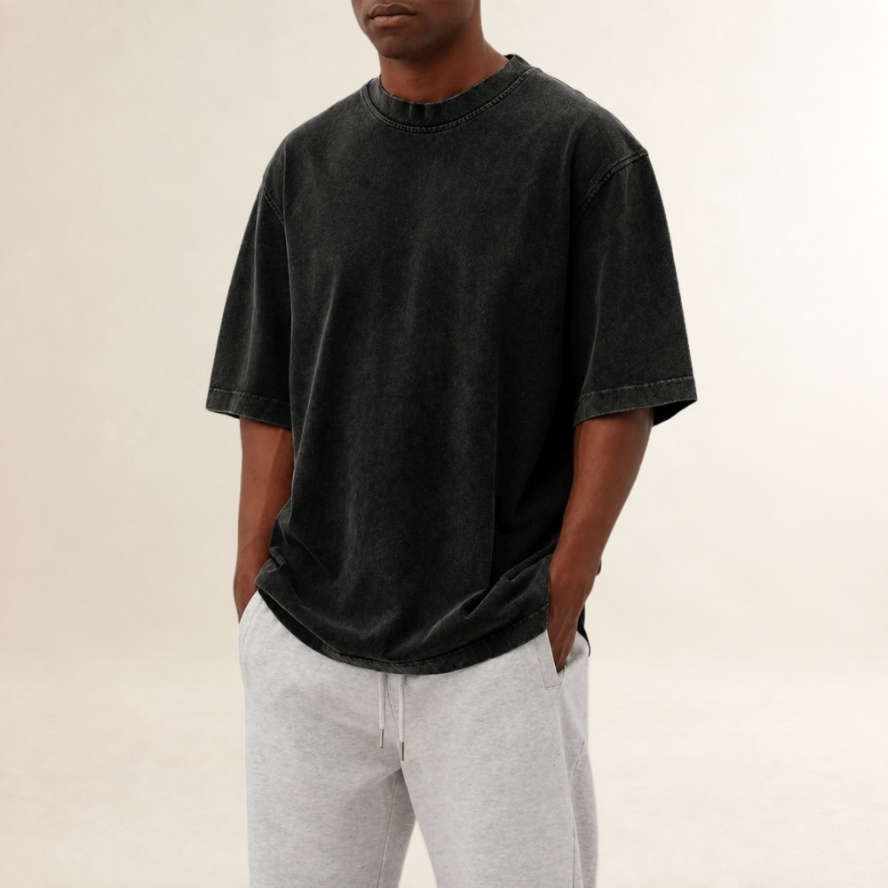 Herren T-Shirt mit Rundhalsausschnitt und Kurzarm - Relaxed Fit, gewaschene Optik