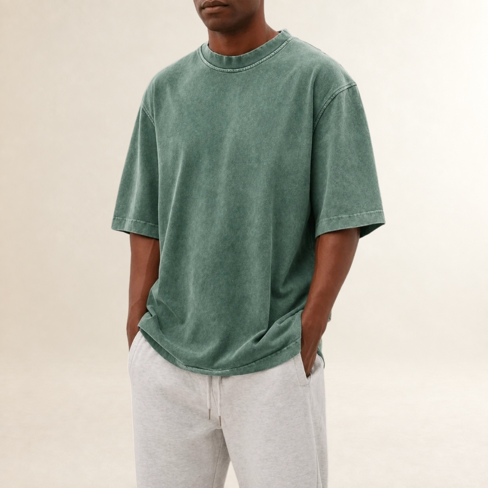Herren T-Shirt mit Rundhalsausschnitt und Kurzarm - Relaxed Fit, gewaschene Optik