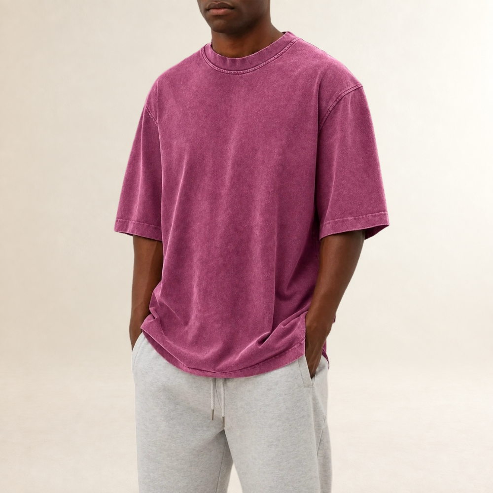 Herren T-Shirt mit Rundhalsausschnitt und Kurzarm - Relaxed Fit, gewaschene Optik