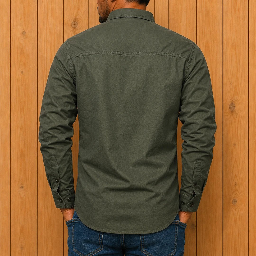 Herren Utility Hemd mit Langarm, Doppelbrusttaschen, Knopfleiste, regulärer Schnitt