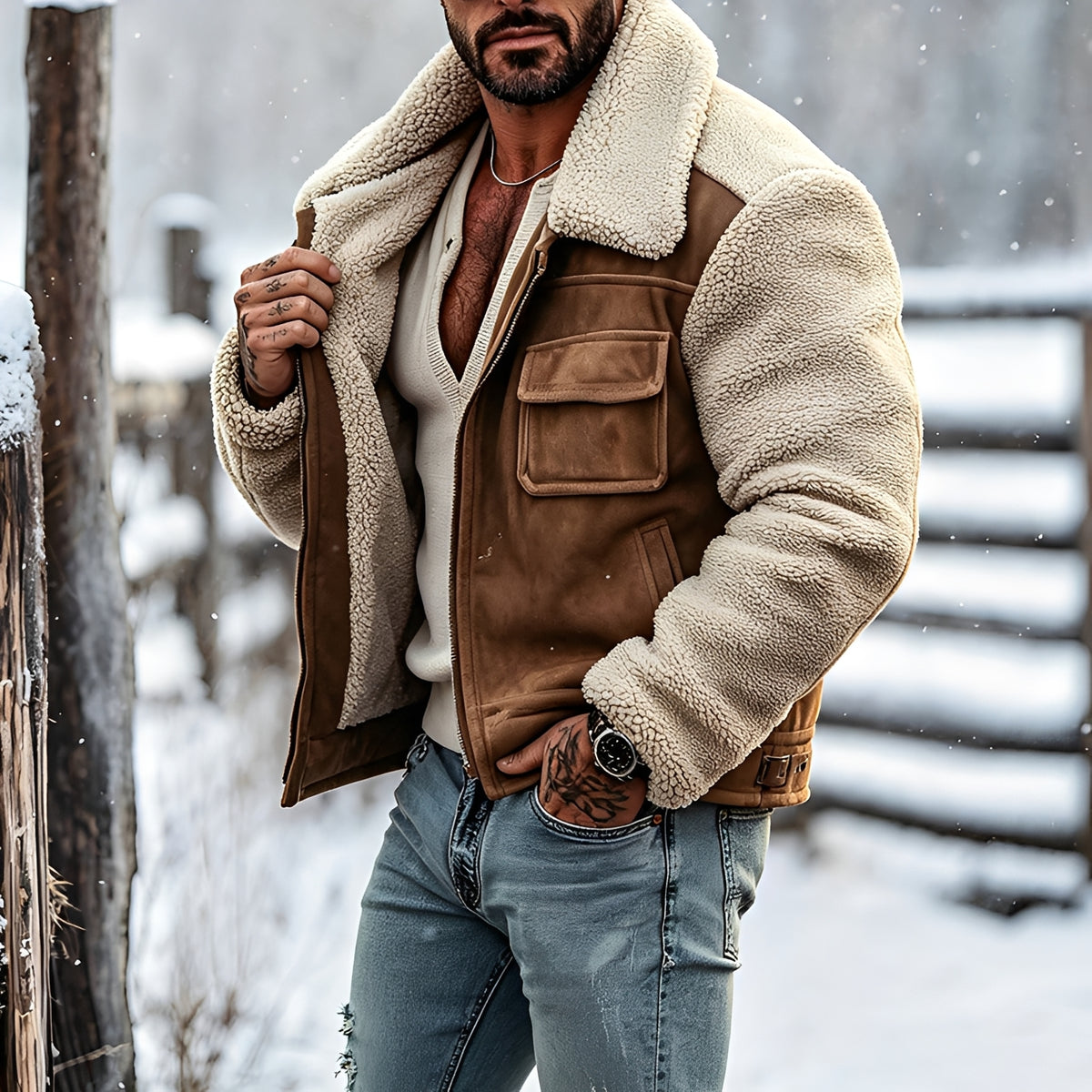 Herren Utility Jacke mit Reverskragen, taillierter Schnitt, Mehrere Taschen