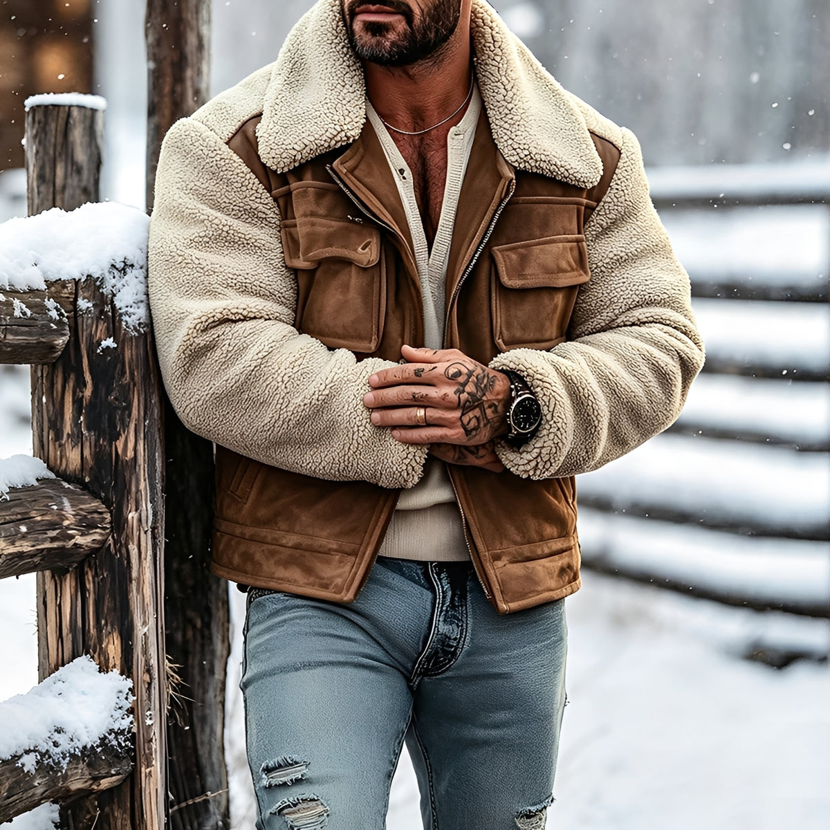 Herren Utility Jacke mit Reverskragen, taillierter Schnitt, Mehrere Taschen