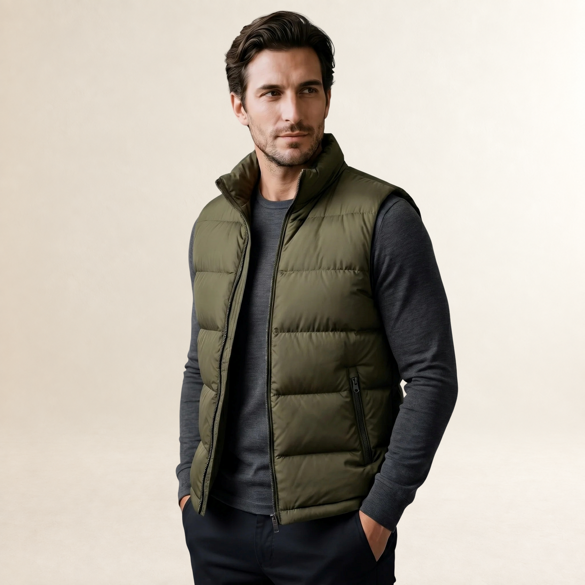 Herrengilet gesteppter Steppmantel mit Stehkragen und Reißverschlusstaschen