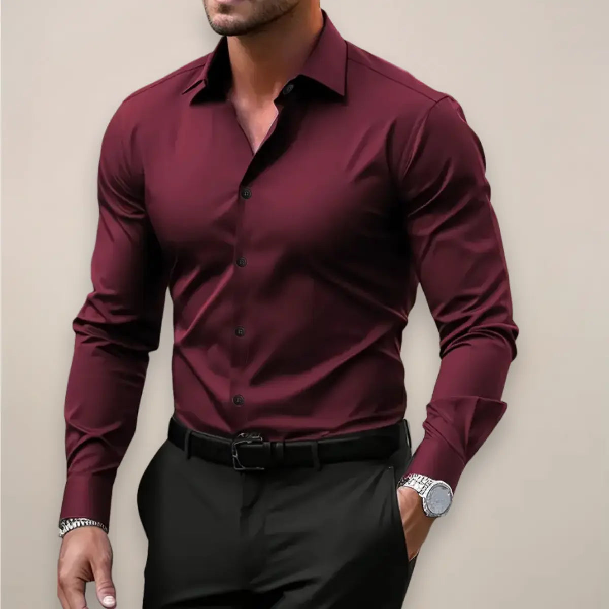 Herrenshirt mit langem Arm - Slim Fit, Knopfverschluss und klassischer Kragen