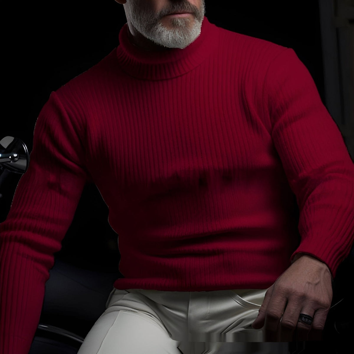 Herrensweater Rollkragenpullover Rippenmuster - Regulärer Schnitt