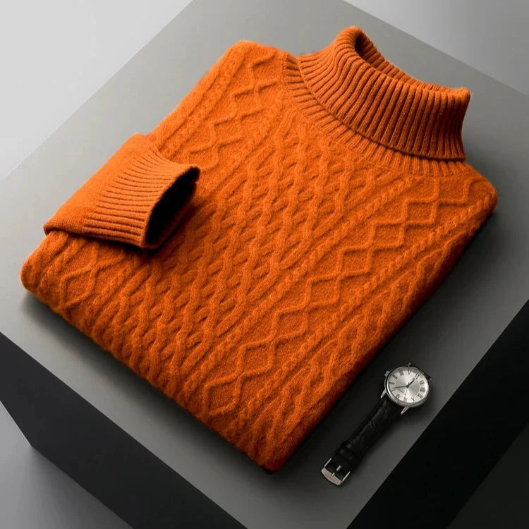 Herrenturtleneck-Pullover Regular Fit mit Strukturmuster und Rippkragen