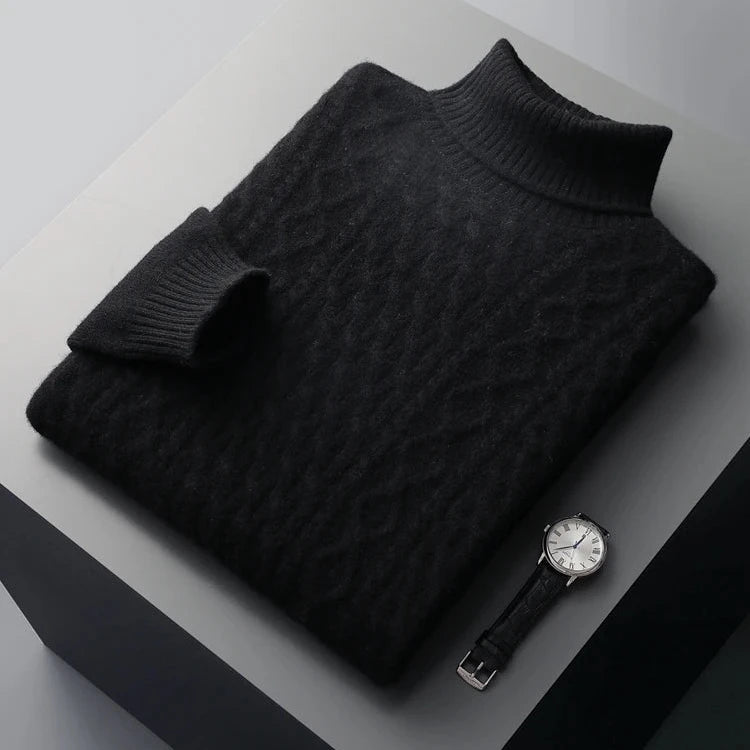 Herrenturtleneck-Pullover Regular Fit mit Strukturmuster und Rippkragen