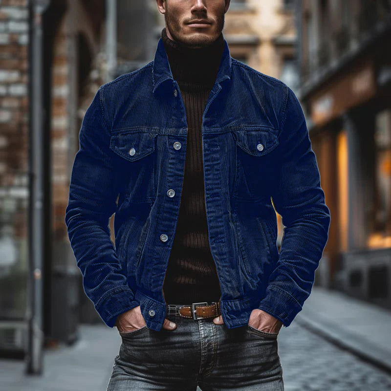 Herrenvintage-Jacke - Knopfverschluss mit Brusttaschen und schmaler Passform