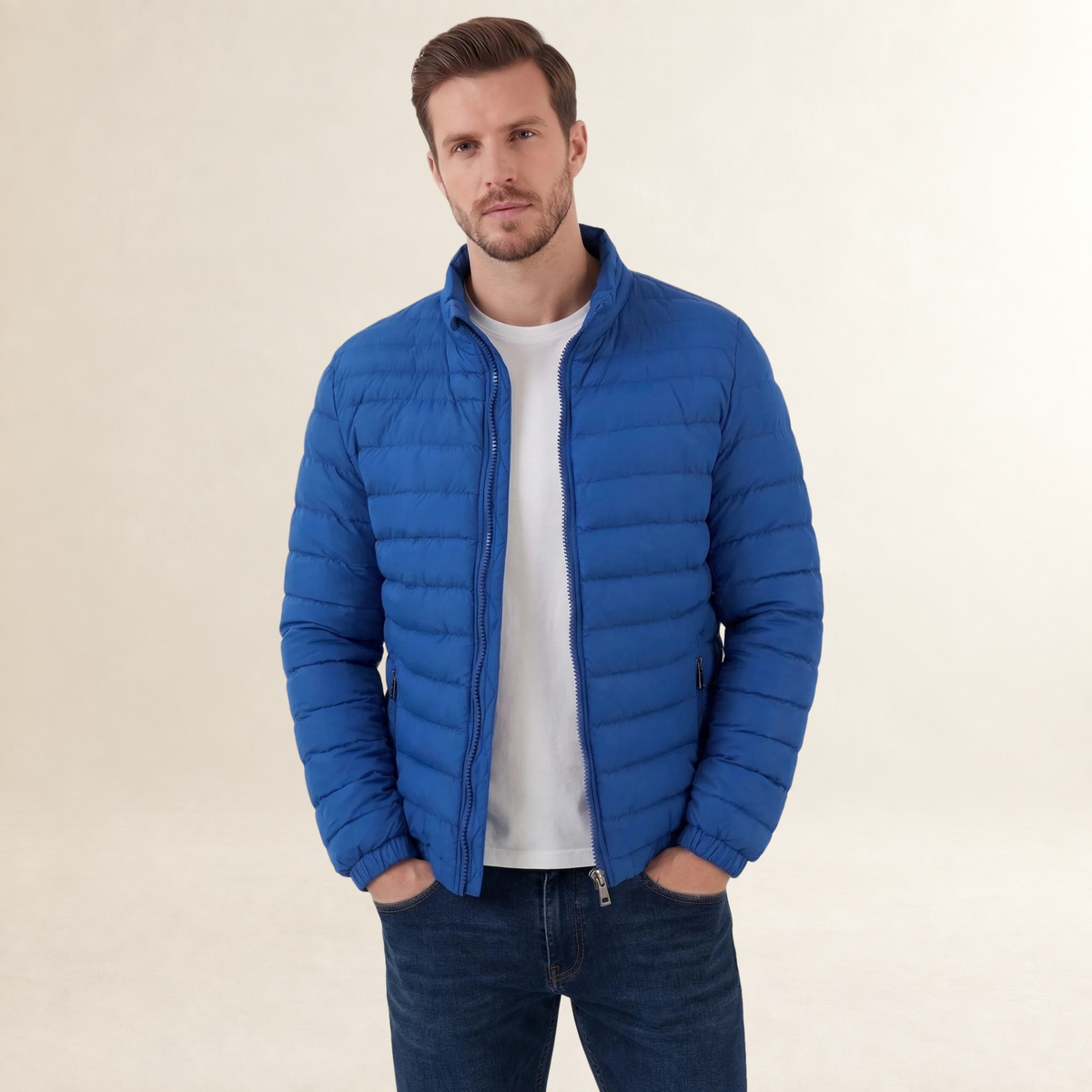 Herrliche Herren Leichte Steppjacke mit Stehkragen und Reißverschluss