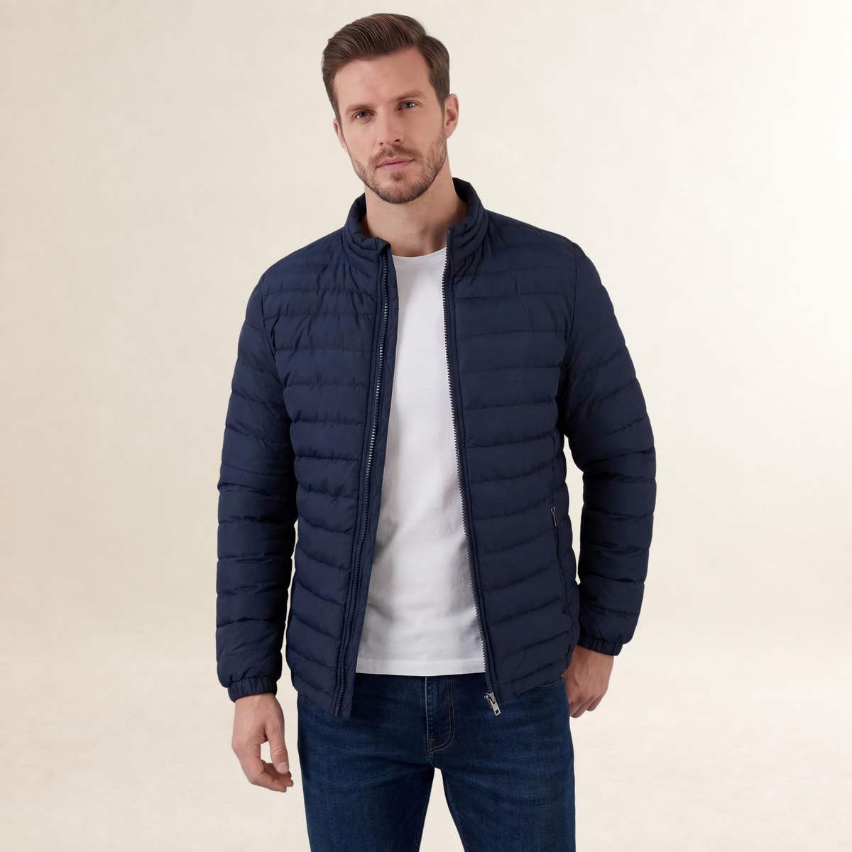 Herrliche Herren Leichte Steppjacke mit Stehkragen und Reißverschluss