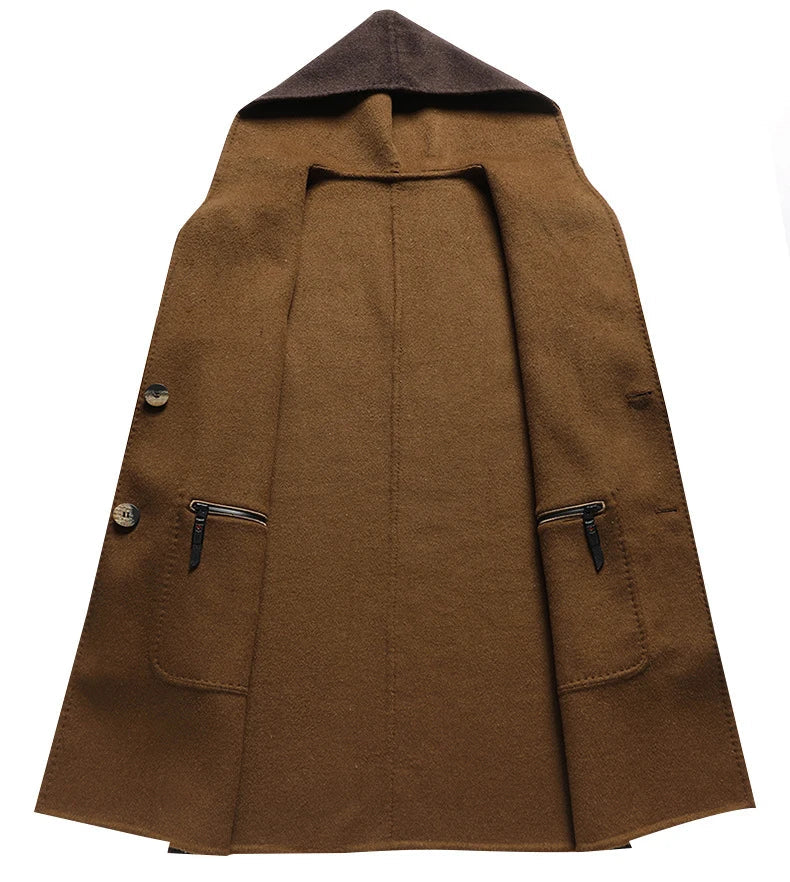 Hooded Overcoat für Herren - Tailored Fit mit Knopfverschluss und Taschen
