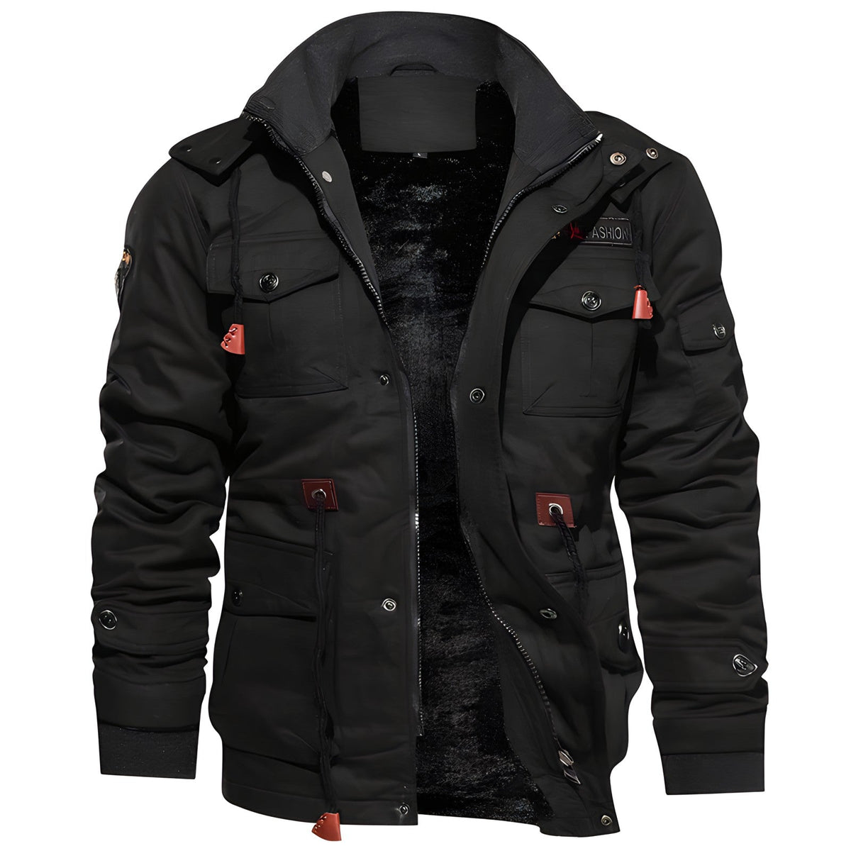 Militärjacke für Herren mit strukturierter Passform, mehreren Taschen und Knopf- sowie Zipper-Verschluss