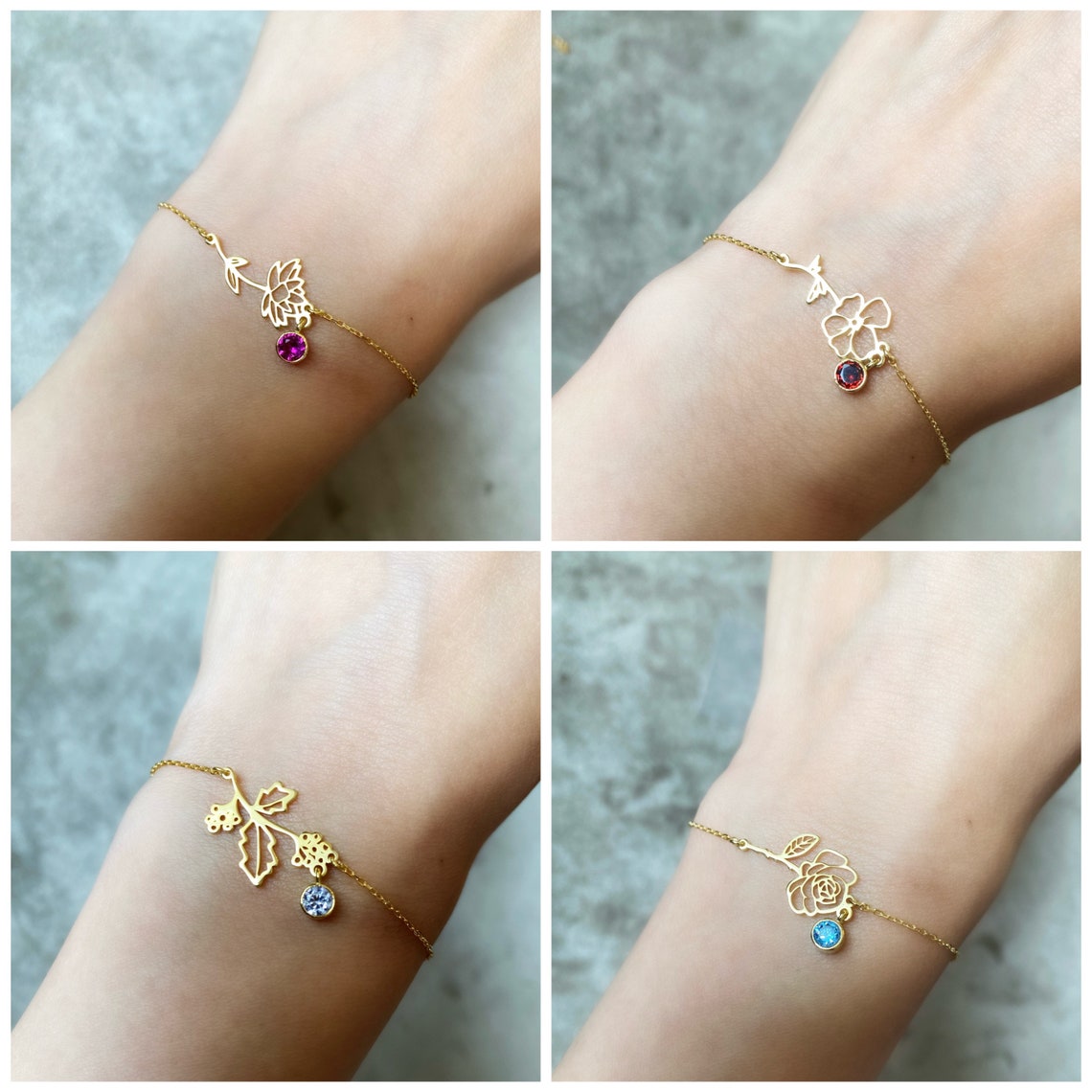 Geburtsblumenarmband - Geburtssteinarmband
